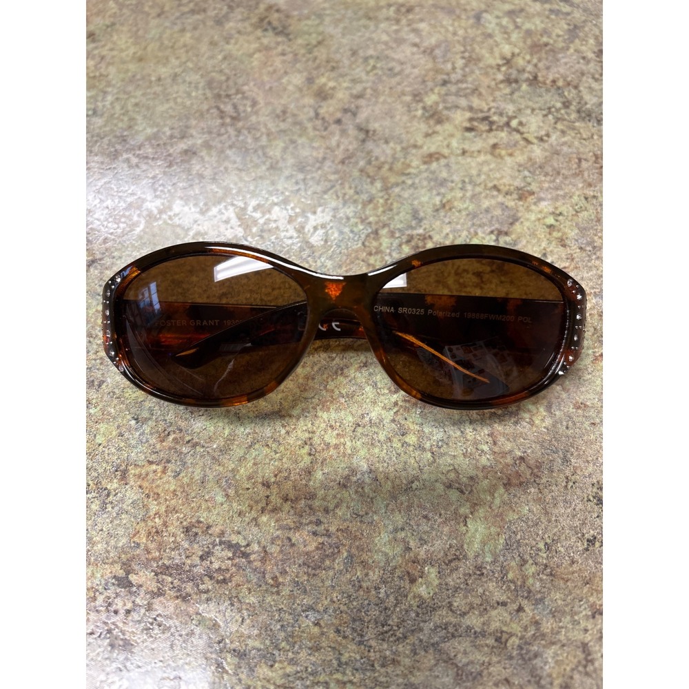 Foster Grant SR0325 Polarized Sunglasses Tortoise Rhinestone Oval Womens Brown